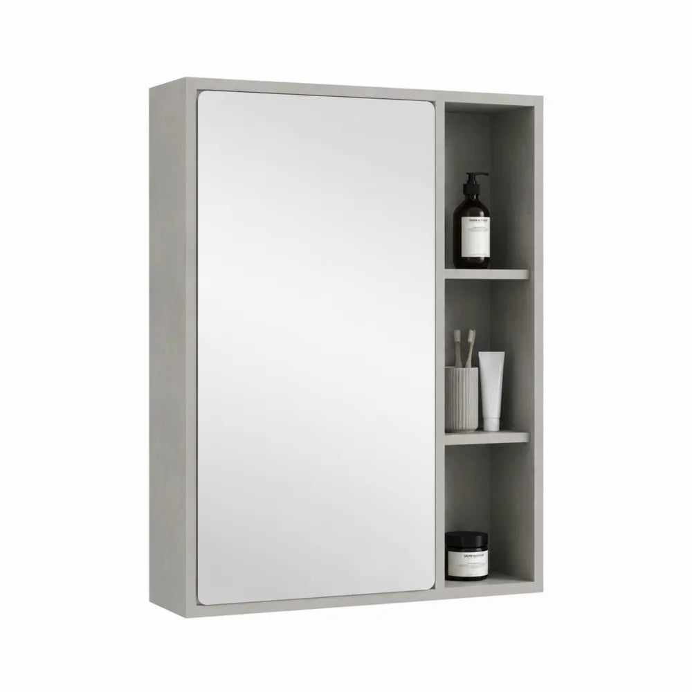 Spiegelschrank Badezimmer mit seitlichen Ablagefächern MDF Spiegel grau 80 x 15 x 70 cm