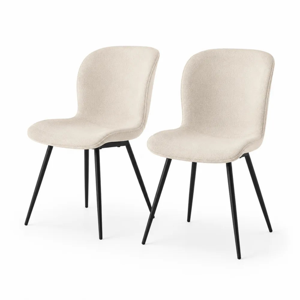 Esszimmerstuhl Set 2-teilig Polsterstuhl Bouclé Bezug Metallgestell Beige Schwarz 50 cm x 56 cm x 82 cm