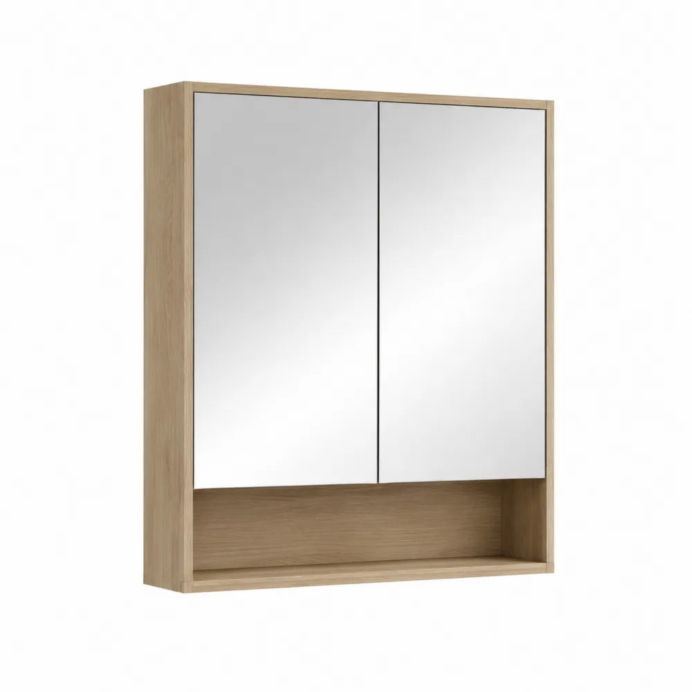 Spiegelschrank Badezimmer MDF mit 2 Spiegeltüren Ablagefach Natur 80 x 15 x 70 cm