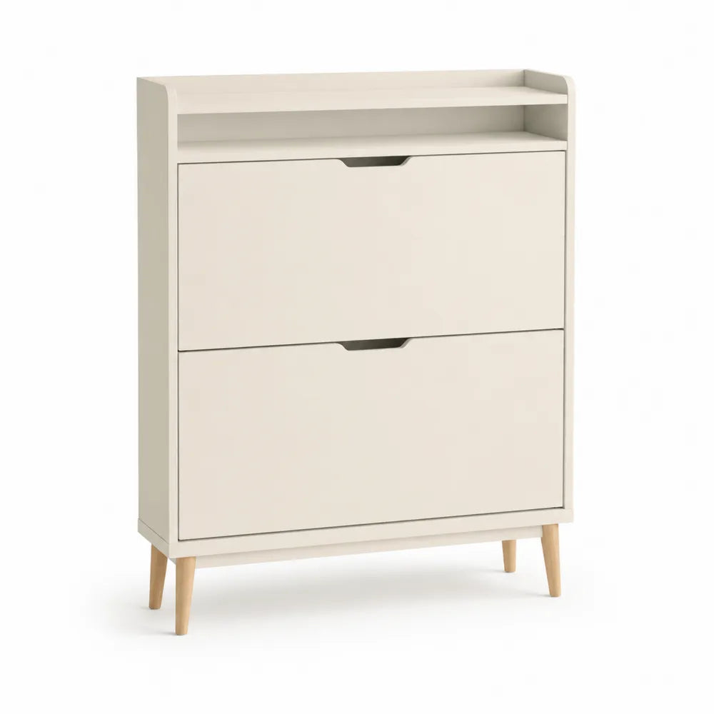 Schuhschrank mit 2 Klappen Ablagefach MDF Weiß Natur 80 cm x 35 cm x 100 cm