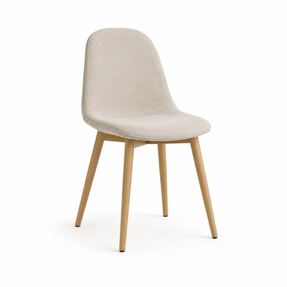 Esszimmerstuhl Polsterstuhl Polyesterbezug Massivholz Gestell Beige Natur 49 x 56 x 82 cm