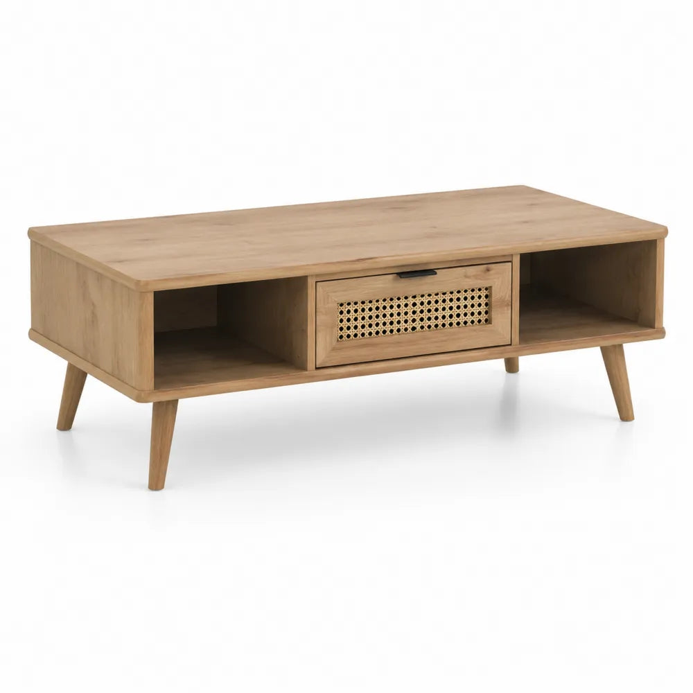 Couchtisch rechteckig MDF mit Schublade und offenen Fächern Holzdekor Beige 120 cm x 60 cm x 45 cm