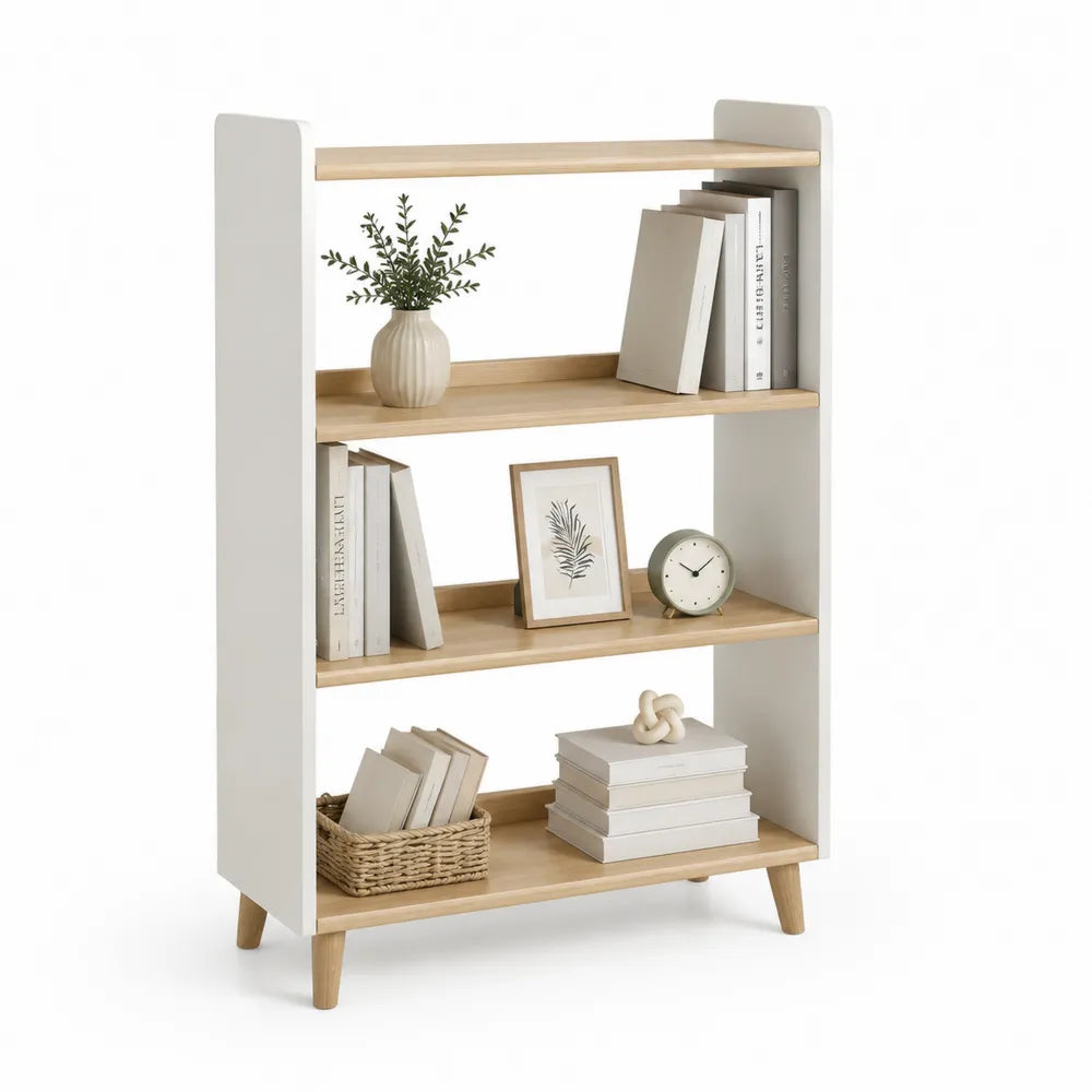Bücherregal 80 x 35 x 180 cm mit offenen Ablagen MDF Holzdekor Weiß Natur