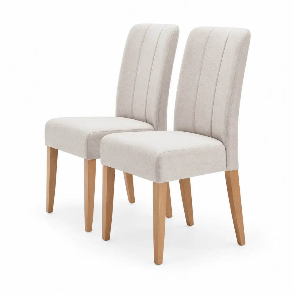 Esszimmerstühle 2er Set Polsterstuhl Polyesterbezug Massivholz Gestell Beige Natur 50 x 58 x 88 cm