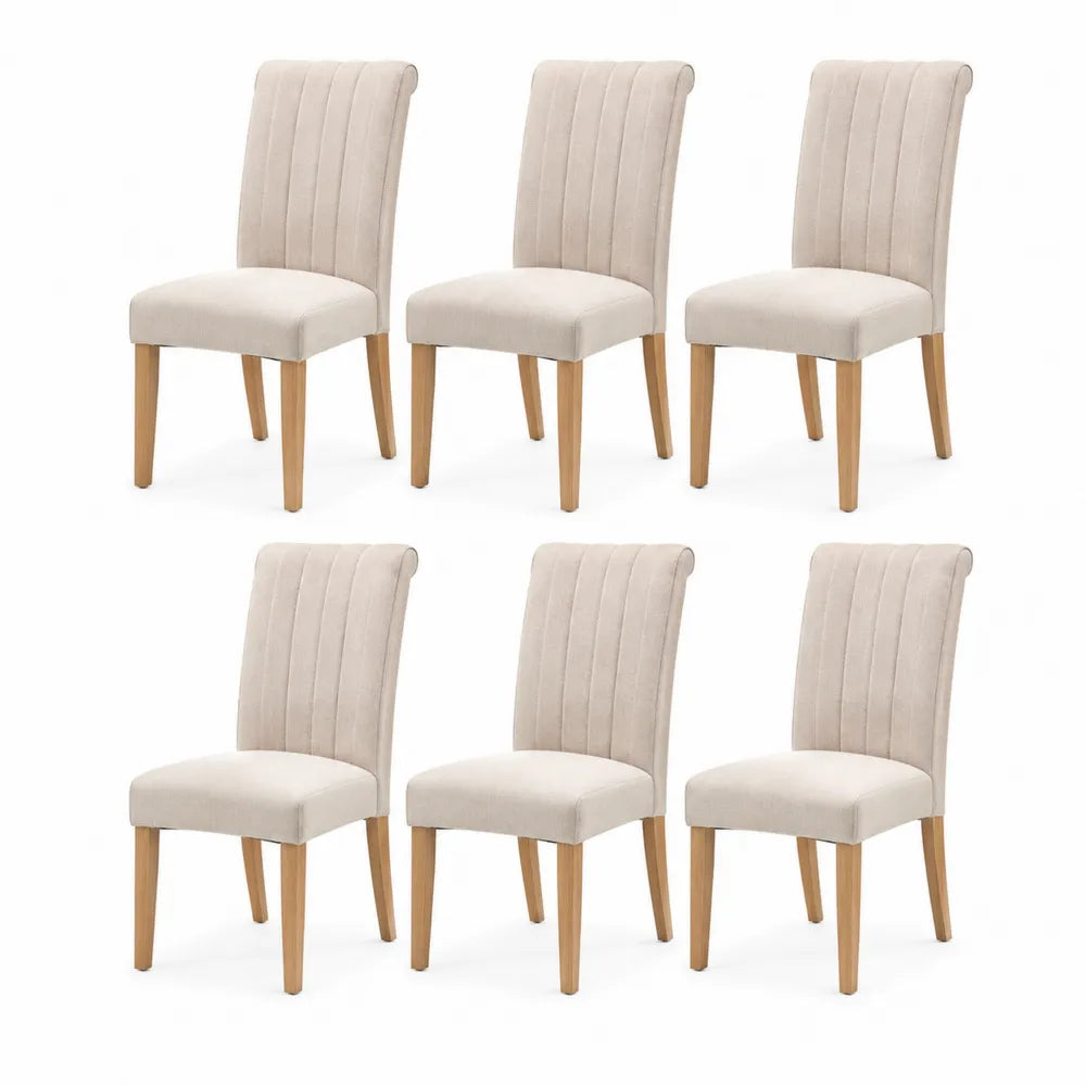 Esszimmerstuhl Set 6-teilig Polsterstuhl Polyesterbezug Holzgestell Beige Natur 50 cm x 58 cm x 88 cm
