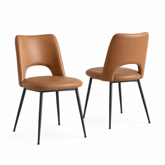 Esszimmerstuhl Set 2-teilig Kunstleder Metallgestell Braun Schwarz 56 cm x 60 cm x 82 cm
