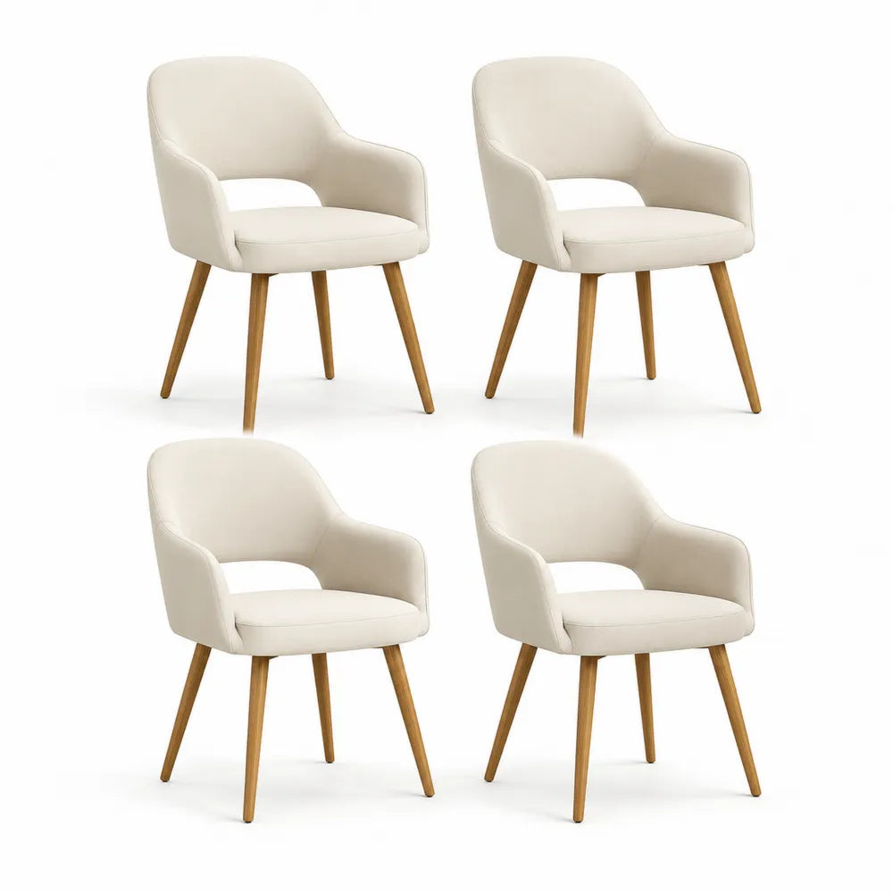 Esszimmerstühle 4er Set Armlehnenstuhl PU Kunstleder Bezug Holzbeine Creme Natur 58 x 60 x 82 cm