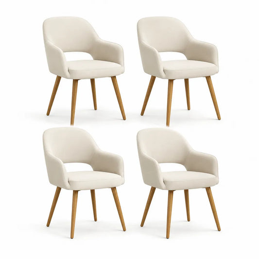 Esszimmerstühle 4er Set Armlehnenstuhl PU Kunstleder Bezug Holzbeine Creme Natur 58 x 60 x 82 cm