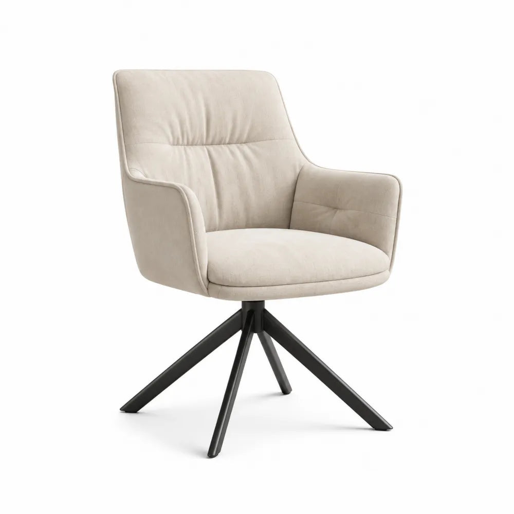 Esszimmerstuhl mit Armlehnen Polyesterbezug Polsterstuhl Metallgestell Beige Schwarz 65 x 65 x 82 cm