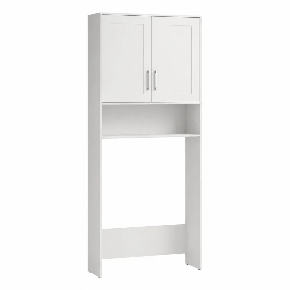 Waschmaschinenschrank mit Türen Ablagefächern MDF Weiß 64 cm x 25 cm x 190 cm