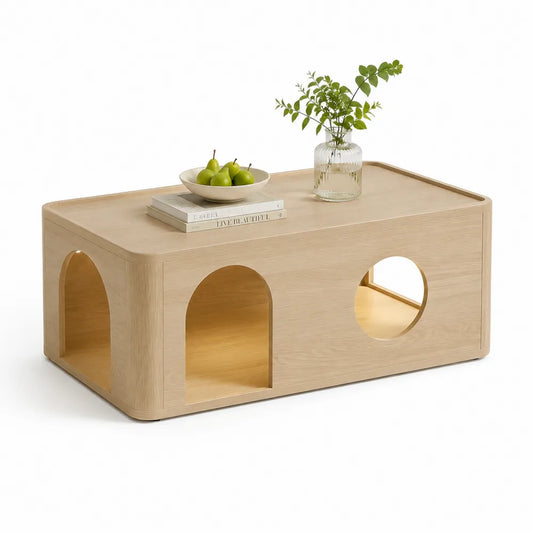 Couchtisch rechteckig MDF mit Stauraum offene Fächer Natur Holzoptik 120 cm x 60 cm x 40 cm
