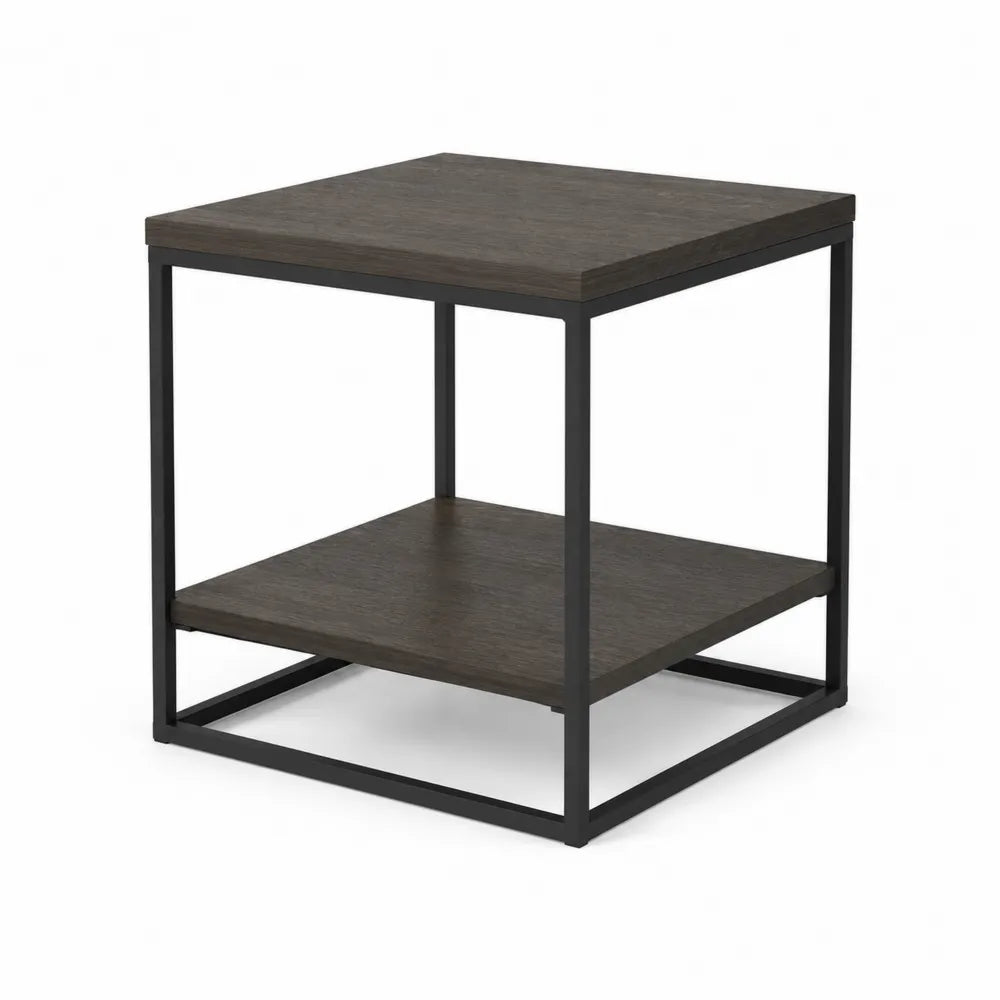Quadratischer Couchtisch mit Ablage MDF Stahlgestell dunkelbraun schwarz 60 x 60 x 45 cm