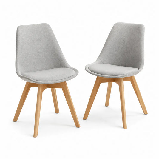 Esszimmerstuhl Set 2-teilig Polsterstuhl Polyesterbezug Holzgestell Grau Natur 49 cm x 56 cm x 82 cm