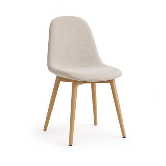 Esszimmerstuhl Polsterstuhl Polyesterbezug Massivholz Gestell Beige Natur 49 x 56 x 82 cm