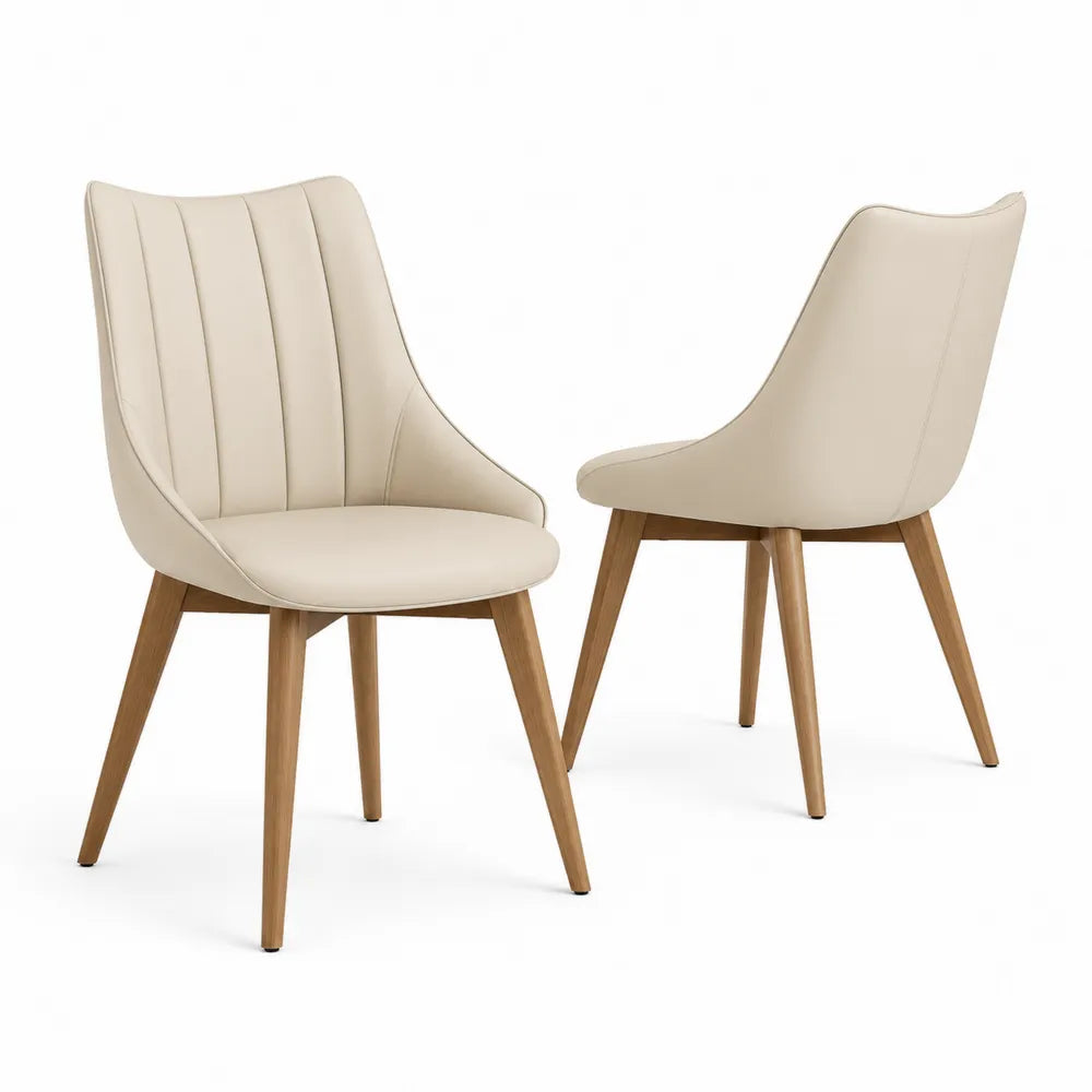 Esszimmerstuhl Set 2 teilig Polsterstuhl PU Bezug Holzbeine Creme Natur 55 x 60 x 85 cm