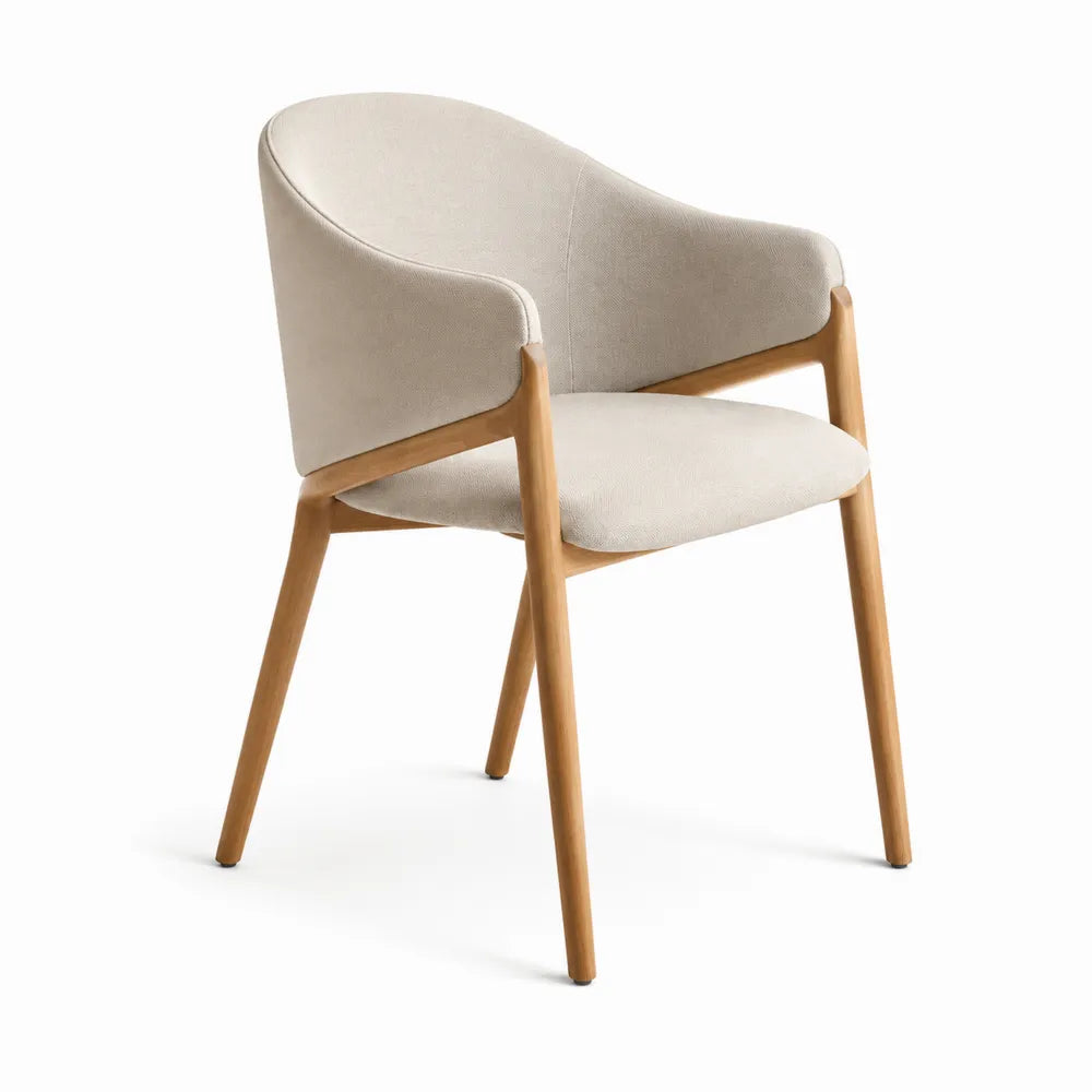 Esszimmerstuhl Armlehnstuhl Polsterstuhl Polyesterbezug Holzgestell Beige Natur 58 cm x 60 cm x 82 cm