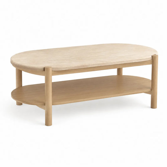 Couchtisch oval MDF mit Ablagefläche Holzoptik Natur 120 x 60 x 40 cm