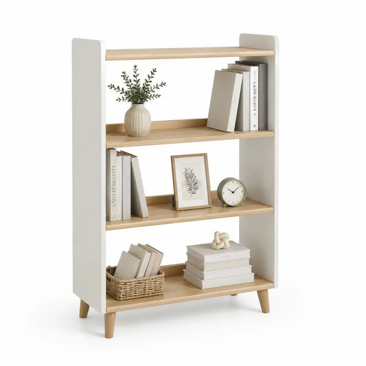 Bücherregal 80 x 35 x 180 cm mit offenen Ablagen MDF Holzdekor Weiß Natur