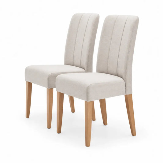 Esszimmerstühle 2er Set Polsterstuhl Polyesterbezug Massivholz Gestell Beige Natur 50 x 58 x 88 cm