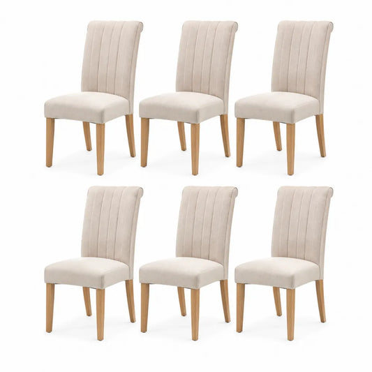 Esszimmerstuhl Set 6-teilig Polsterstuhl Polyesterbezug Holzgestell Beige Natur 50 cm x 58 cm x 88 cm